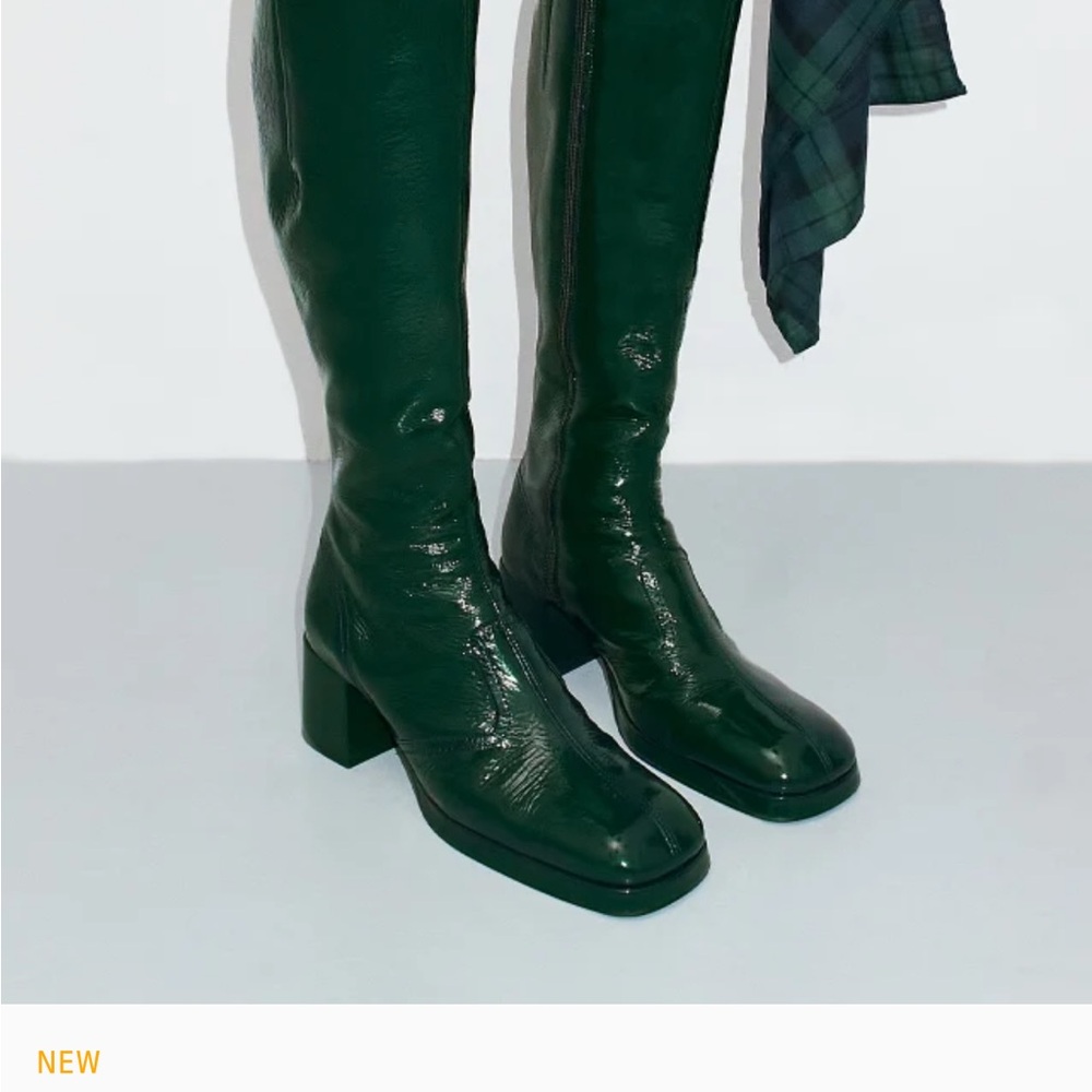 EUC Miista Leather Green Boots with Chunky Heel